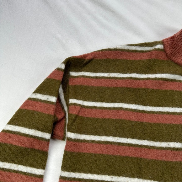 MADEWELL Small Striped Mock Neck Wool Sweater Brown Green Casual Pullover Top - Picture 4 of 16